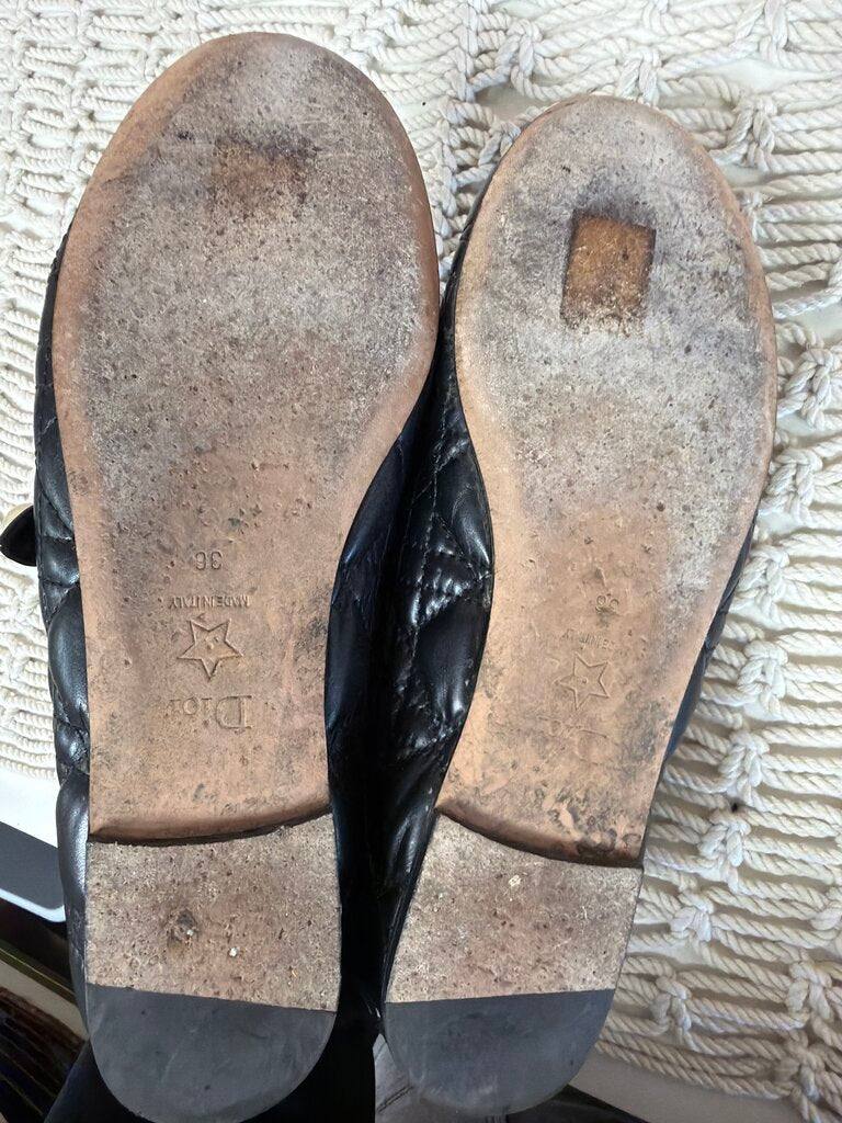 Dior Quilted Pearl Accent Leather Ballet Flat w/ Dustbag