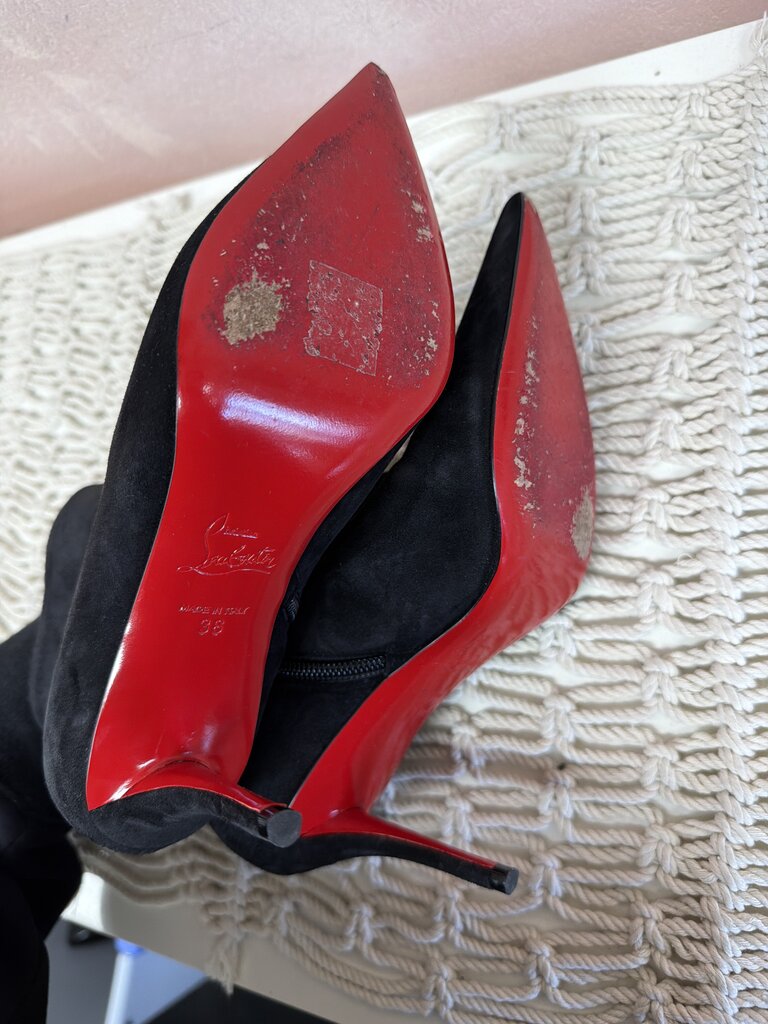 Louboutin Suede Pointed Toe Bootie