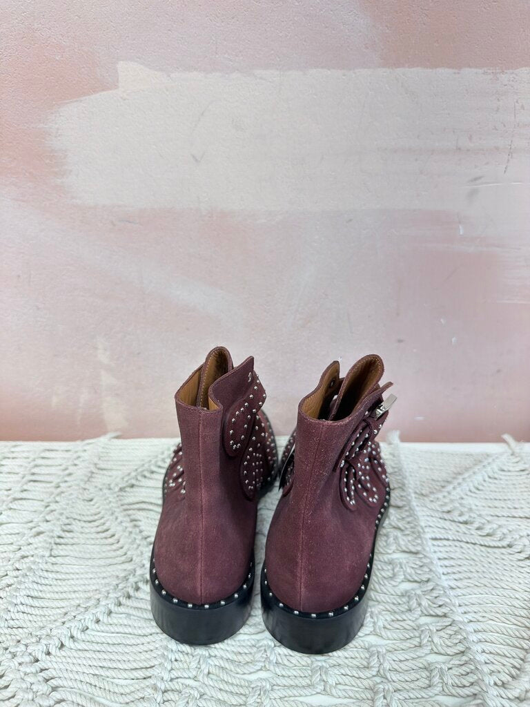 Givenchy Burgundy Suede Studded Buckle Boot