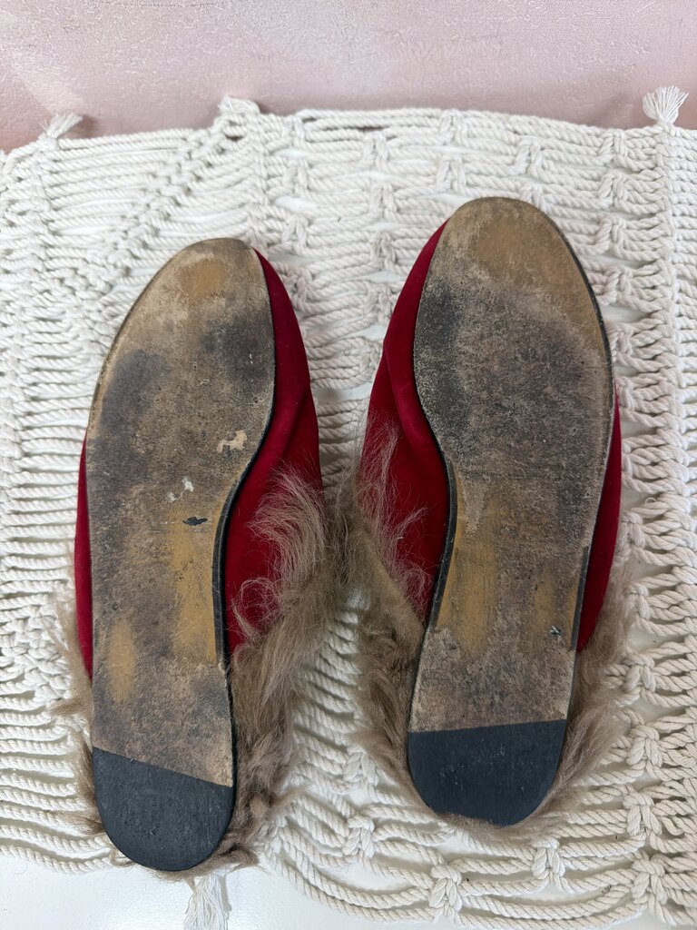 Gucci Red Velvet and Fur Slide (As Is)