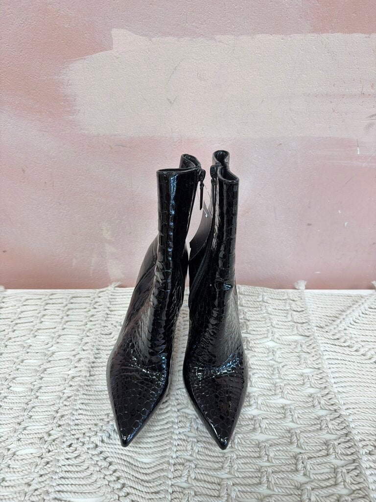 YSL Black Embossed Logo Heel Boot w/Dustbag