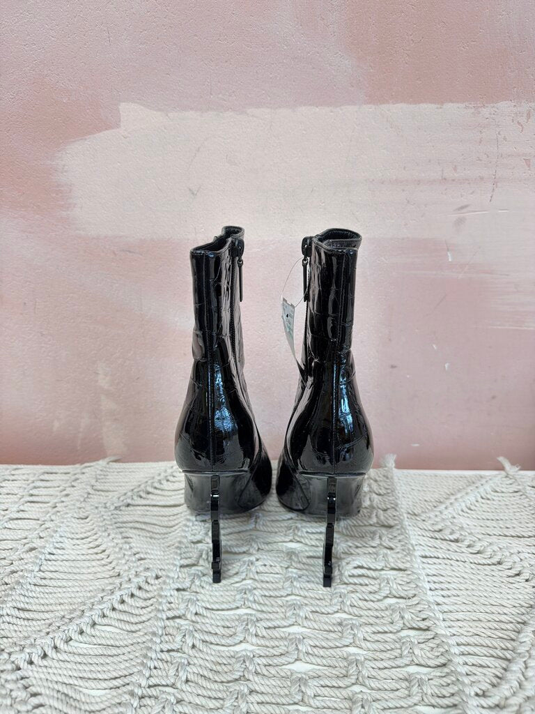 YSL Black Embossed Logo Heel Boot w/Dustbag