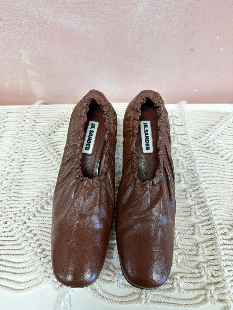 Jil Sander Brown Leather Scrunch Bulb Pump