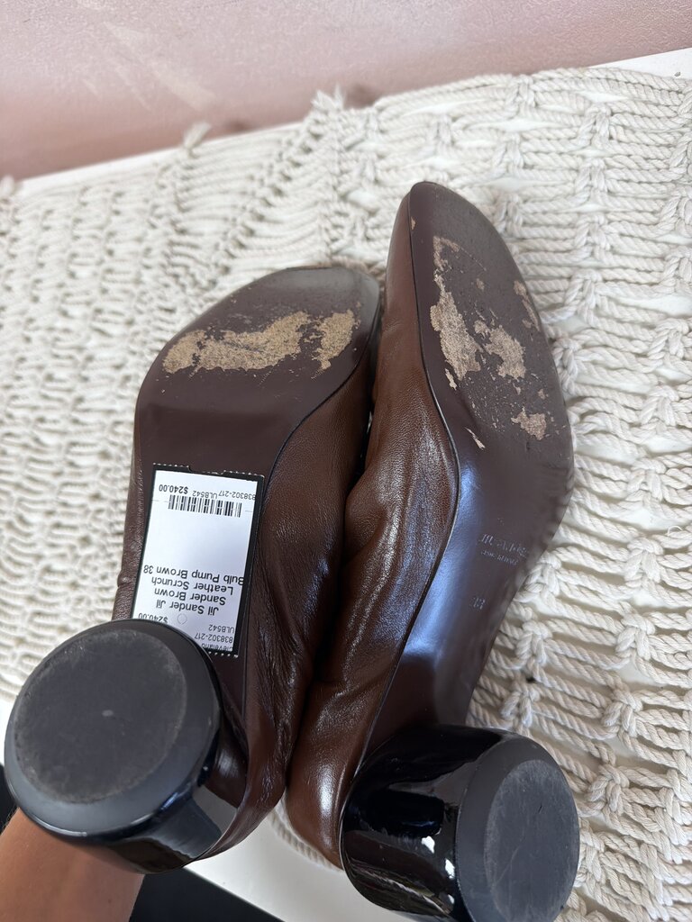 Jil Sander Brown Leather Scrunch Bulb Pump