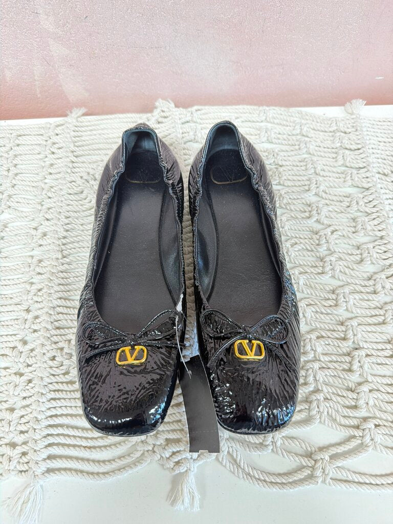 Valentino Black Patent Crinkle Flat