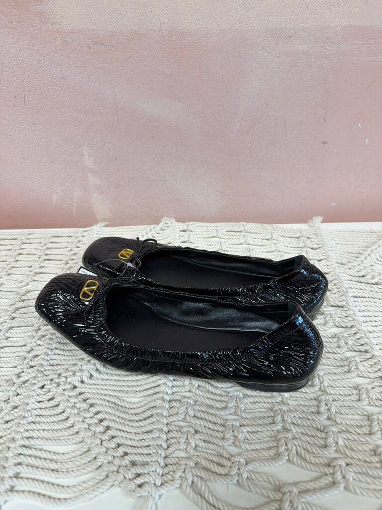 Valentino Black Patent Crinkle Flat
