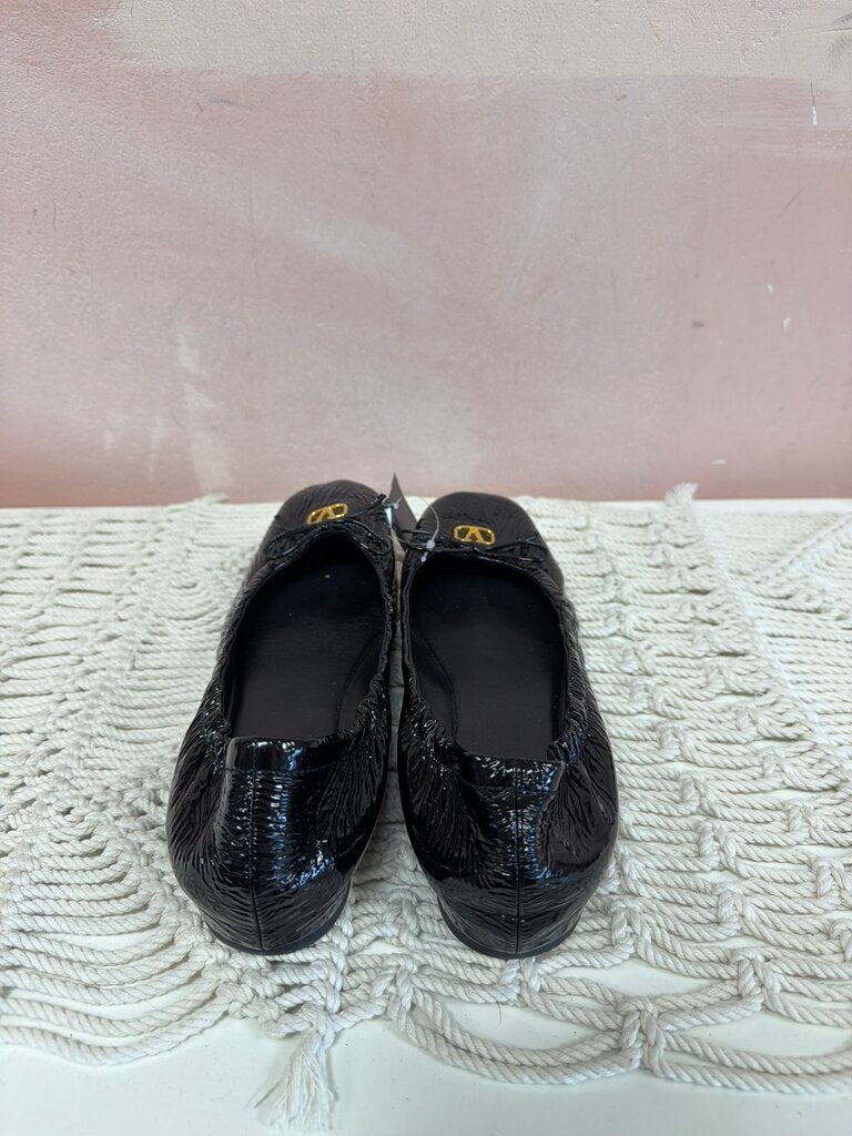Valentino Black Patent Crinkle Flat