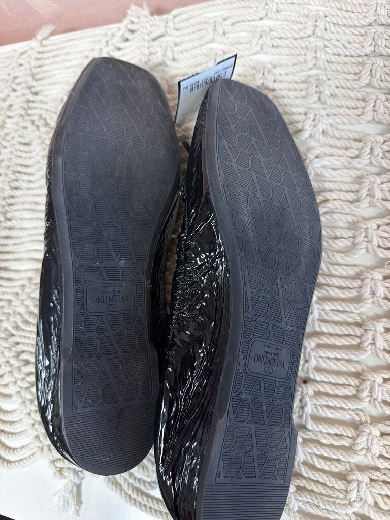 Valentino Black Patent Crinkle Flat