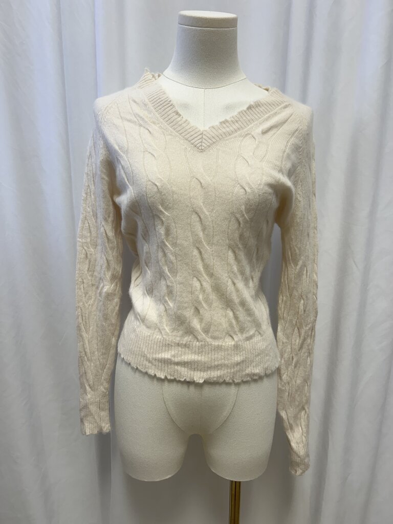 Minnie Rose Cable Knit Cashmere V-Neck Sweater