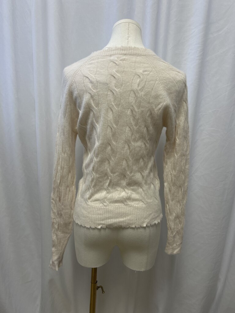 Minnie Rose Cable Knit Cashmere V-Neck Sweater