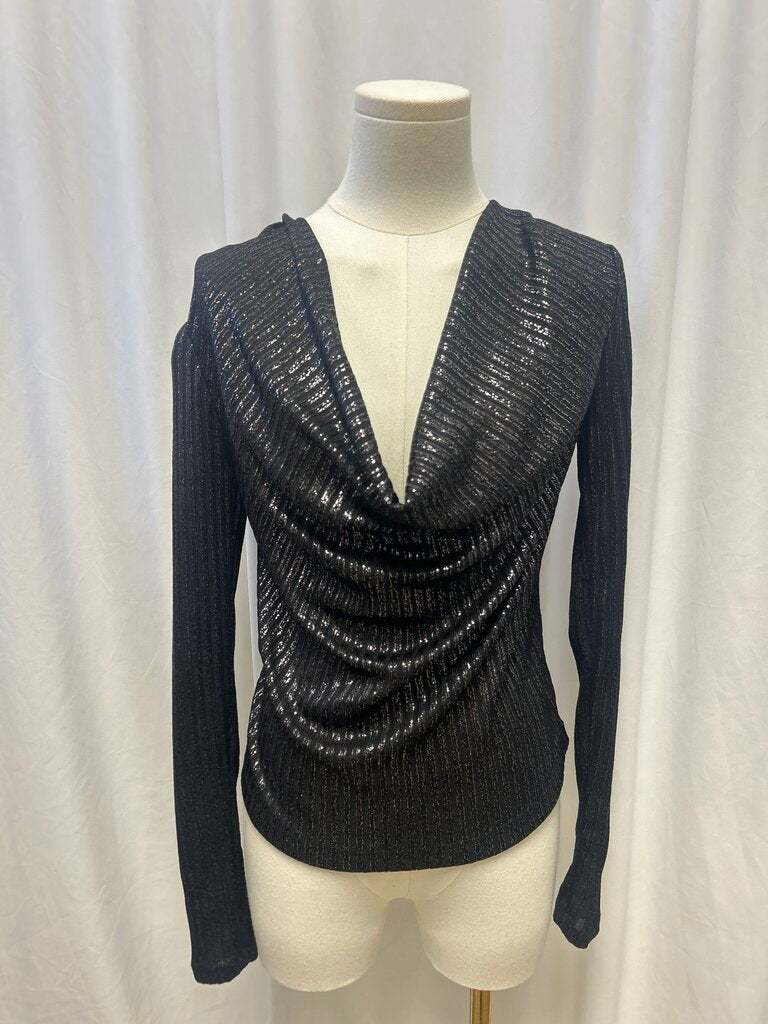 Ramy Brook Shimmer Long Sleeve Cowl Neck Top