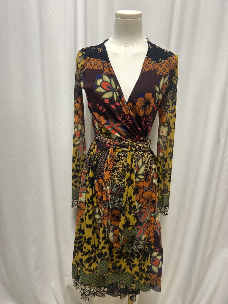 Fuzzi Multi Floral Wrap Midi Dress