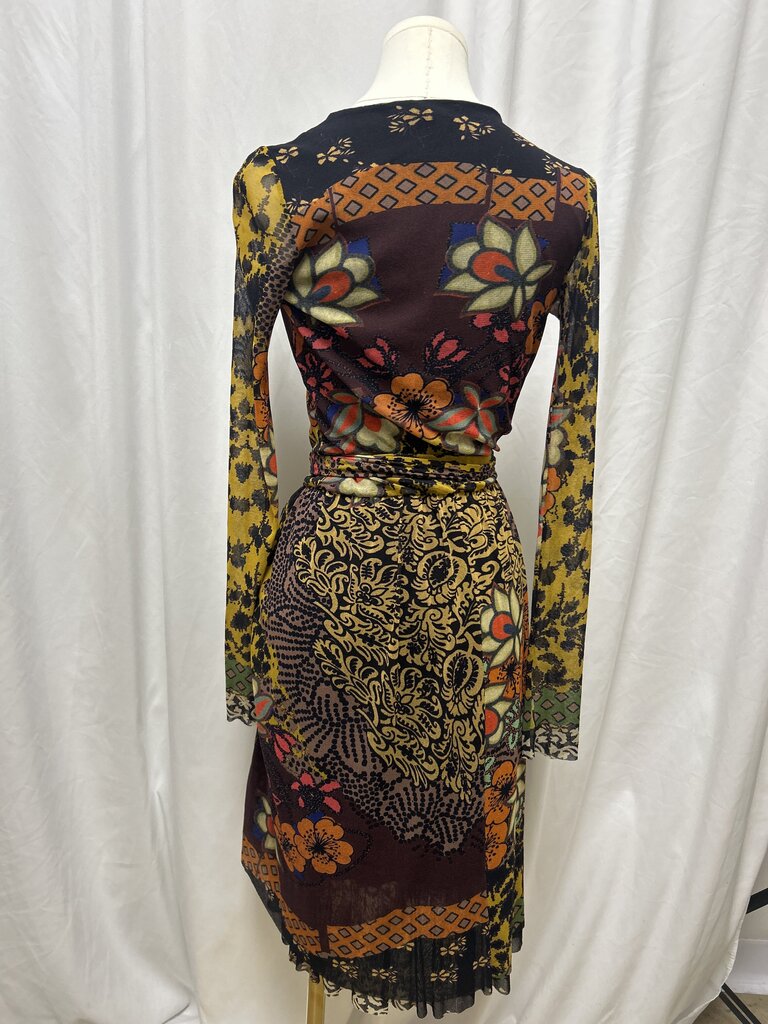 Fuzzi Multi Floral Wrap Midi Dress