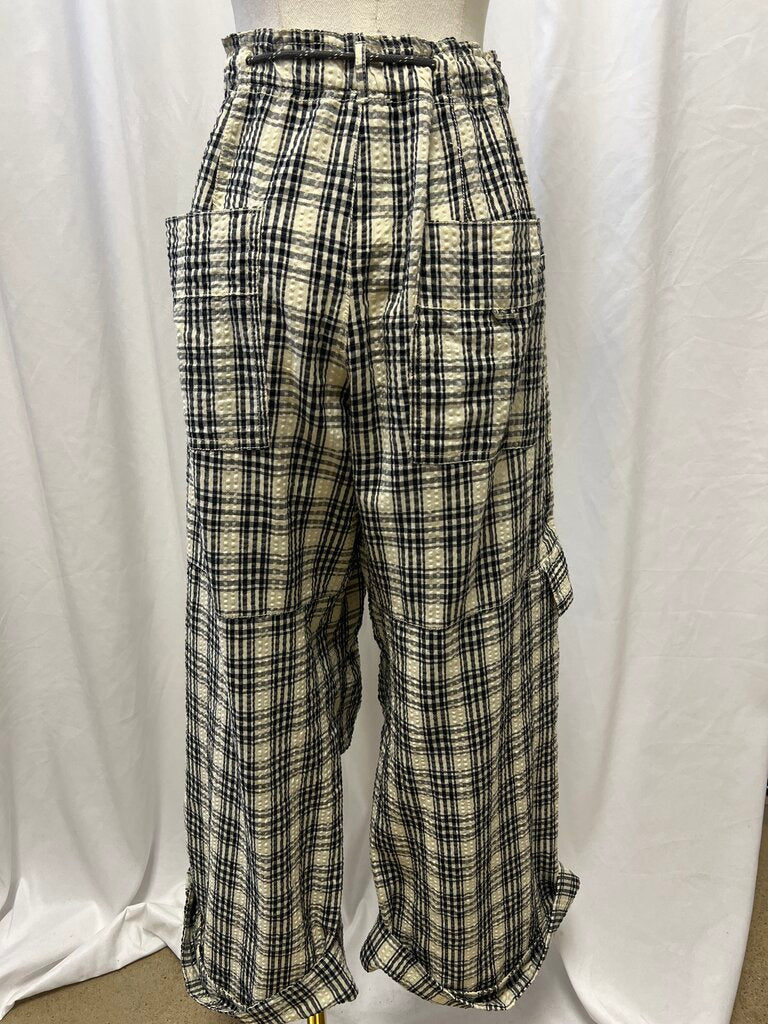 Pilcro Black/Cream Plaid Drawstring Pants