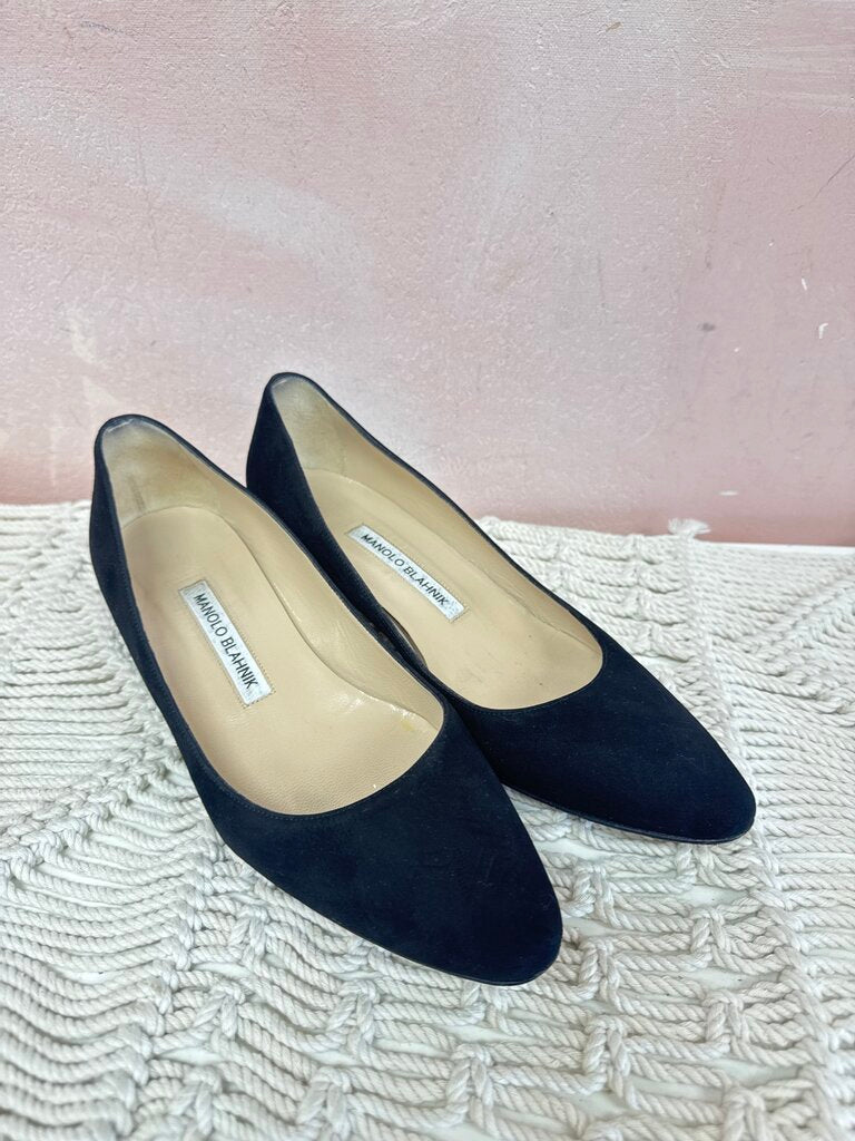 Manolo Blahnik Suede Chunky Kitten Heels