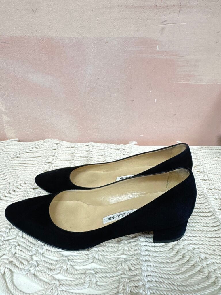 Manolo Blahnik Suede Chunky Kitten Heels