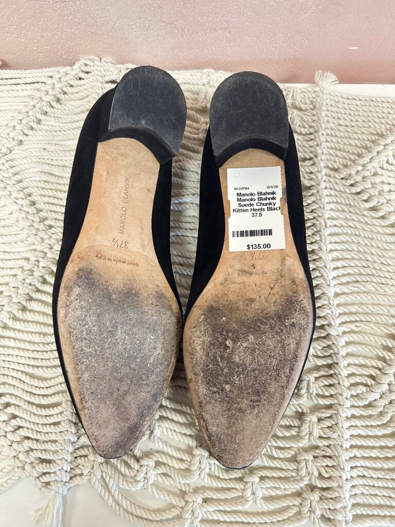 Manolo Blahnik Suede Chunky Kitten Heels