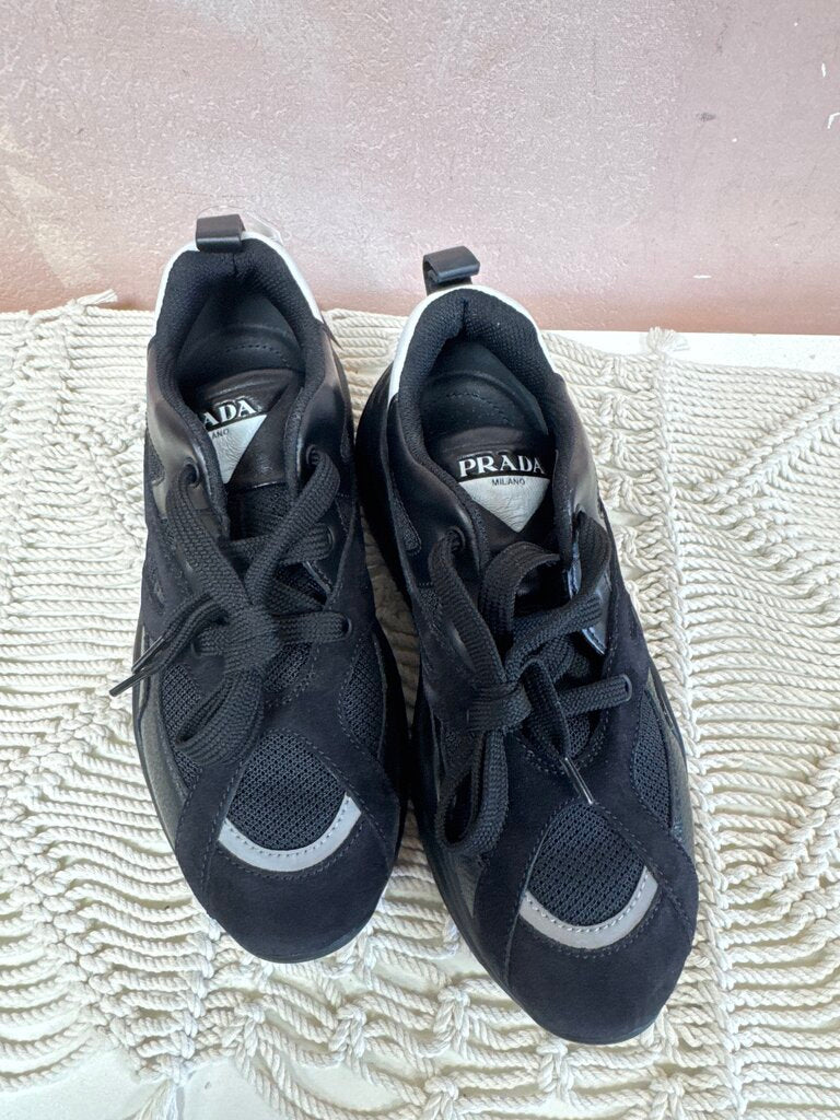 Prada Black Suede & Leather Chunky Sneaker w/ Box