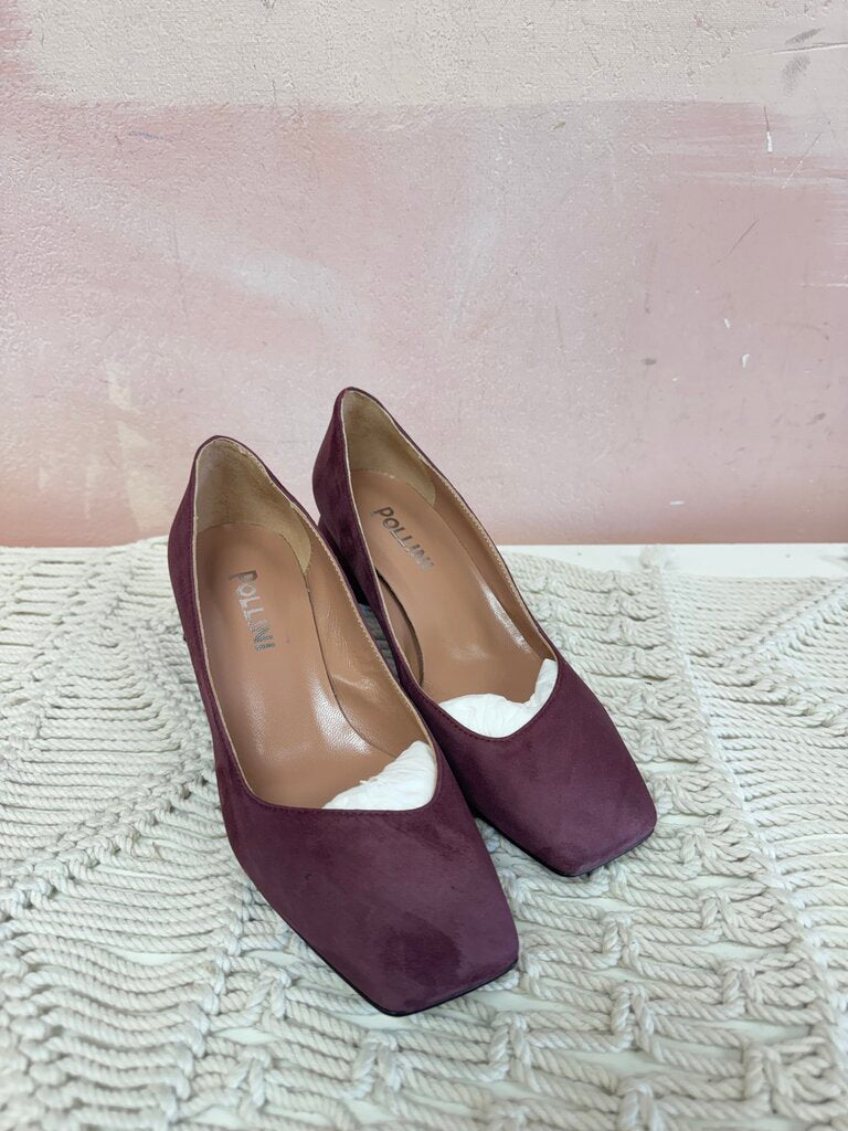 Pollini Square Toe Suede Heels