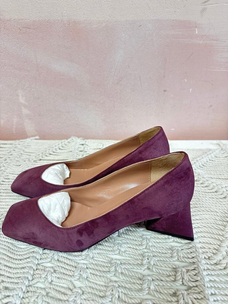 Pollini Square Toe Suede Heels