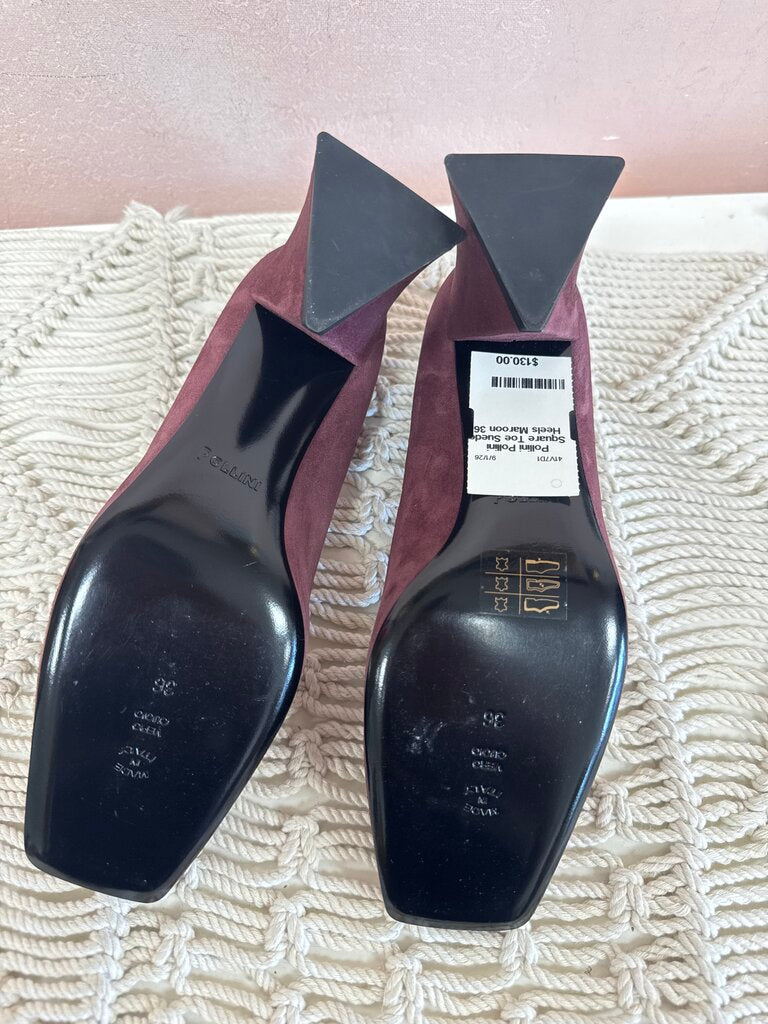 Pollini Square Toe Suede Heels