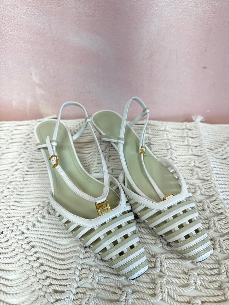 Fendi White & Taupe Ffold Slingback