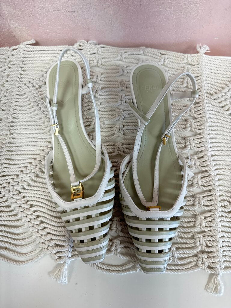 Fendi White & Taupe Ffold Slingback