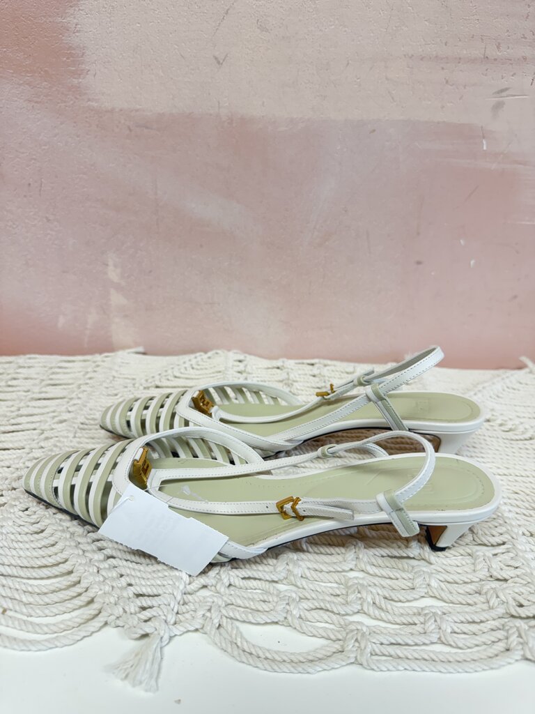 Fendi White & Taupe Ffold Slingback