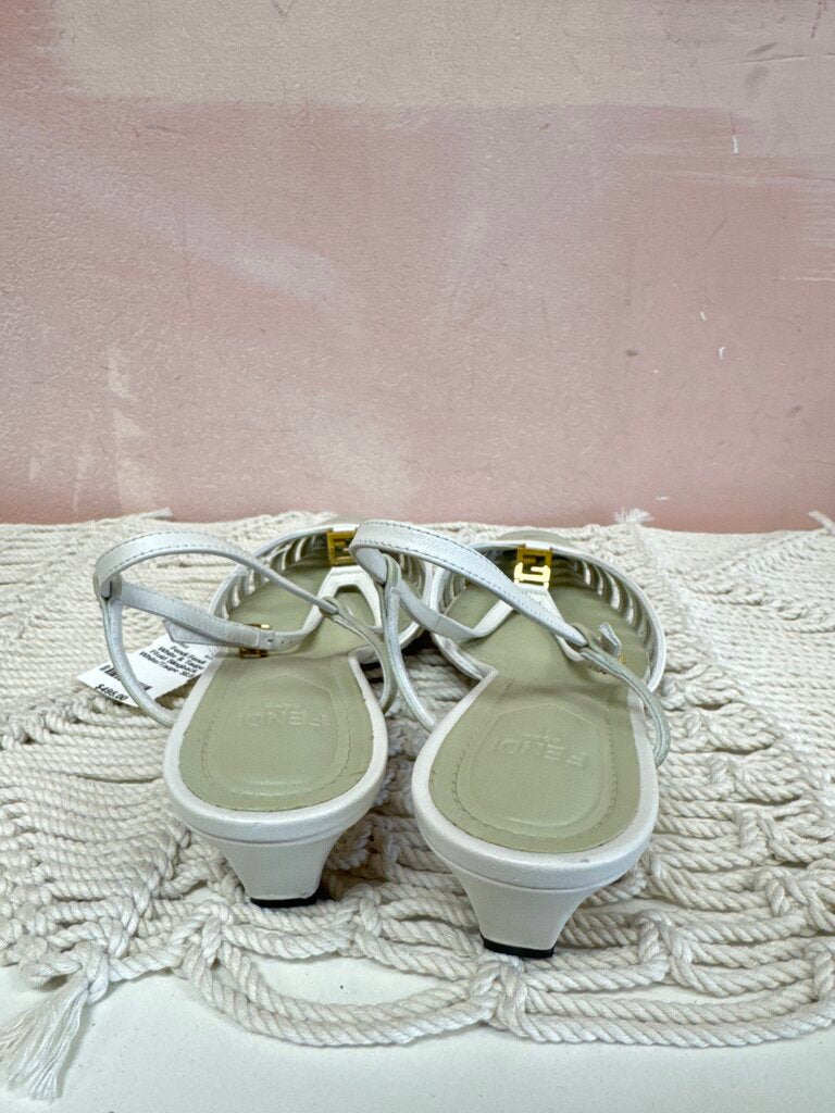 Fendi White & Taupe Ffold Slingback