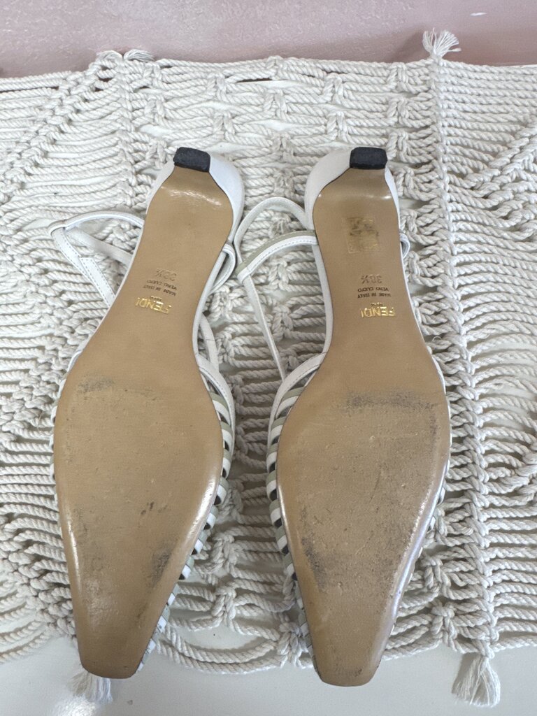 Fendi White & Taupe Ffold Slingback