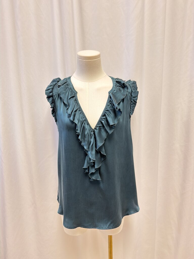 Anthropologie Green Silk Ruffled Top NWT