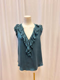 Anthropologie Green Silk Ruffled Top NWT