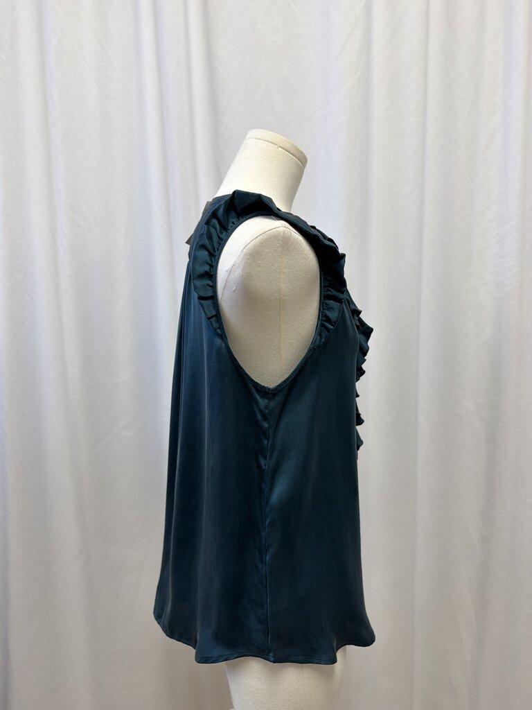 Anthropologie Green Silk Ruffled Top NWT