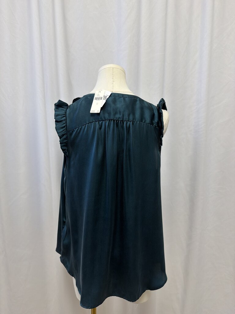 Anthropologie Green Silk Ruffled Top NWT