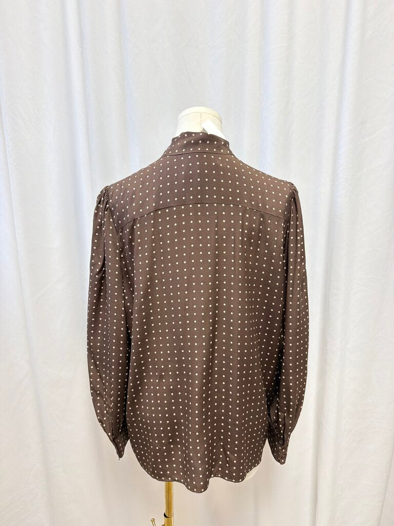 Nili Lotan Brown Silk Polka Dot Tie Neck Blouse