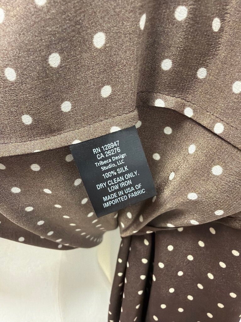 Nili Lotan Brown Silk Polka Dot Tie Neck Blouse
