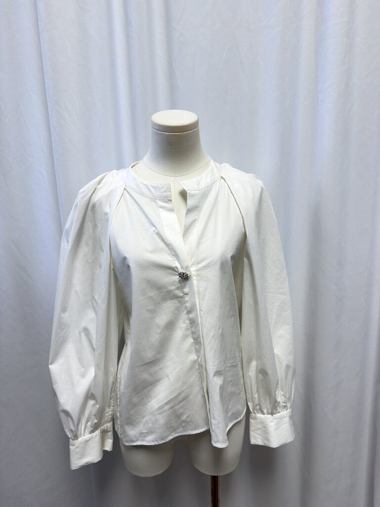 Sandro White Long Sleeve Shirt w/Rhinestone Button