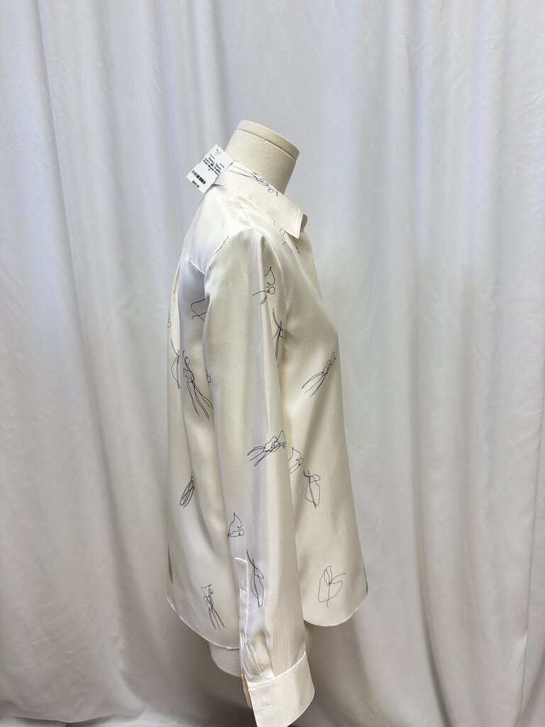 Theory Ivory Silk Graphic Print Blouse