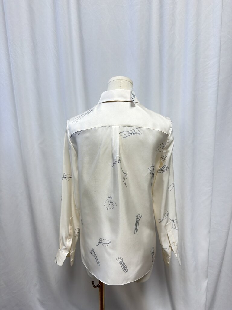 Theory Ivory Silk Graphic Print Blouse