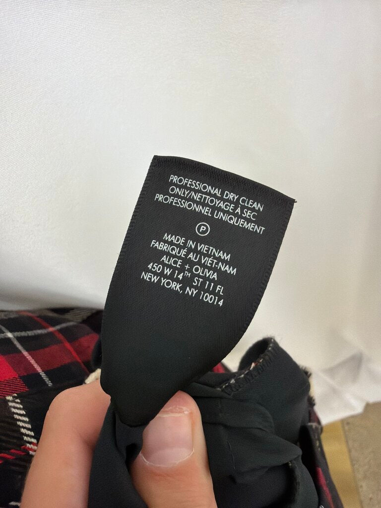 alice + olivia Black and Red Plaid Mini Skirt
