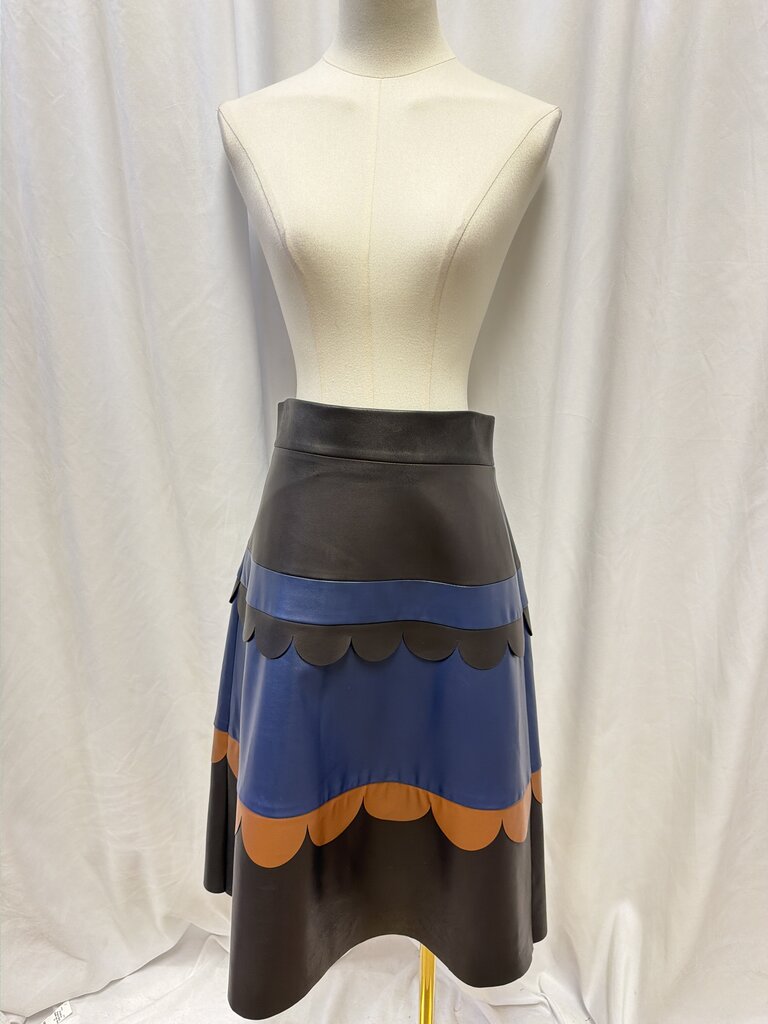 Stogova Leather Scalloped Midi Skirt