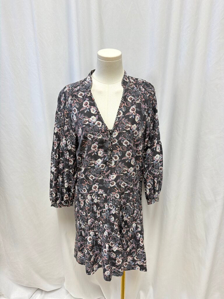 Veronica Beard Black Floral V-Neck Dress