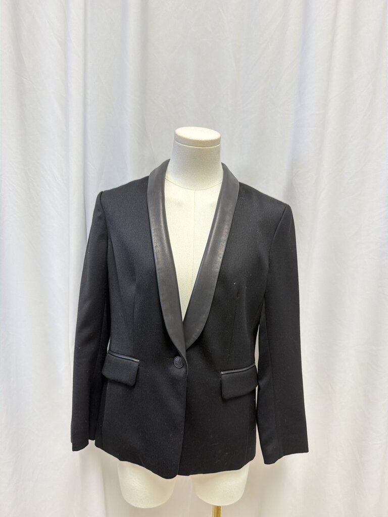 rag & bone Black Wool Blazer w/Leather Trim