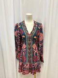 Farm Rio Green V Neck Button Front Dress