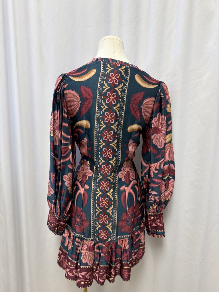 Farm Rio Green V Neck Button Front Dress