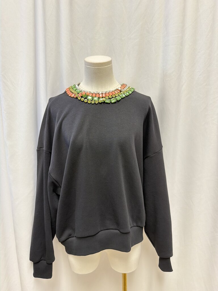 Cinq a Sept Chunky Rhinestone Black Sweatshirt NWT