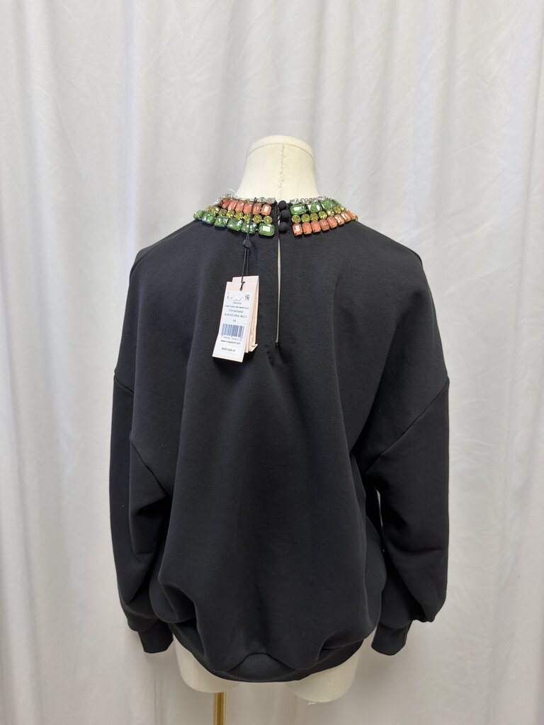 Cinq a Sept Chunky Rhinestone Black Sweatshirt NWT