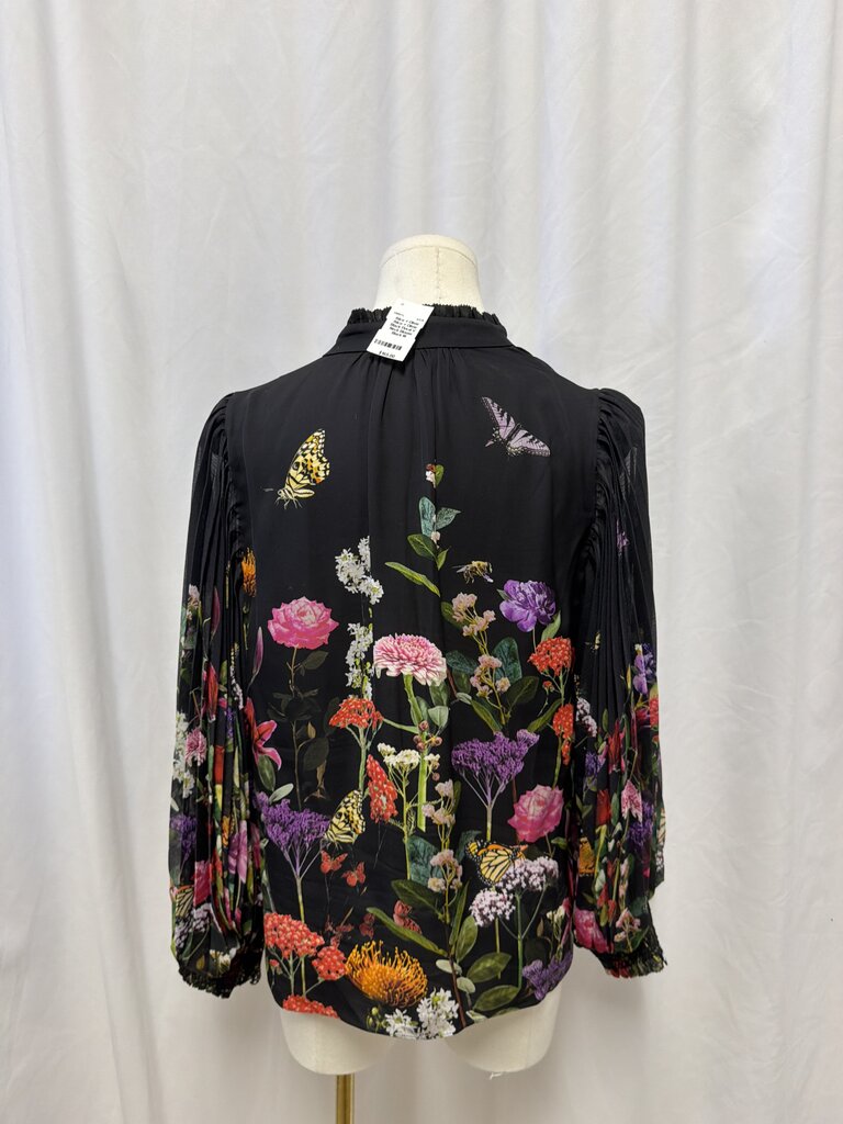 Alice + Olivia Black Floral V Neck Blouse