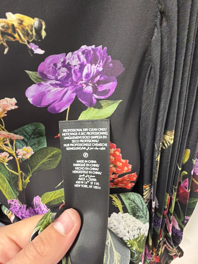 Alice + Olivia Black Floral V Neck Blouse