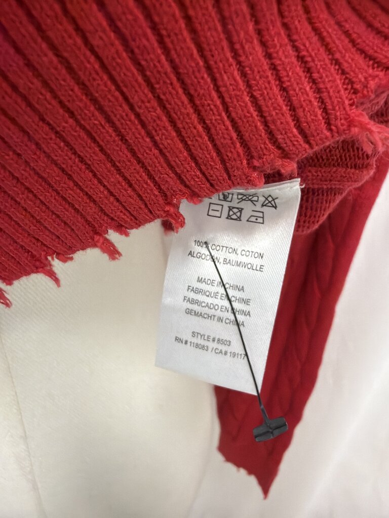 Minnie Rose Red Cropped Cotton Cable Hooded Sweater NWT